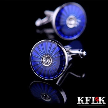 2 Color KFLK 2020 de Lujo camisa de gemelos para hombre regalo de la Marca del manguito botón de Cristal brazalete de enlace Azul de Alta Calidad abotoadura de la Joyería
