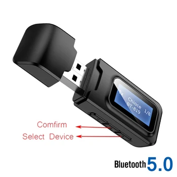 2 en 1 USB Bluetooth 5.0 Transmisor Receptor Enchufe de 3.5 mm de Audio AUX Dongle Adaptador Inalámbrico con Pantalla LCD de TV de MP3 de Coche MP4
