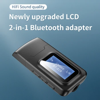 2 en 1 USB Bluetooth 5.0 Transmisor Receptor Enchufe de 3.5 mm de Audio AUX Dongle Adaptador Inalámbrico con Pantalla LCD de TV de MP3 de Coche MP4