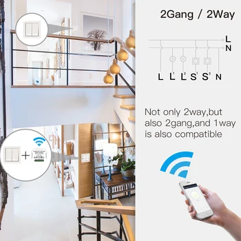 2 secciones de BRICOLAJE WiFi Smart 2 Forma en que la Luz LED Dimmer Módulo de Interruptor de Vida Inteligente/Tuya APLICACIÓN de Control Remoto de Trabajo con Alexa principal de Google