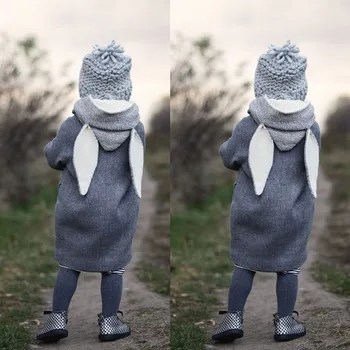 2017 Lindo Bebé Otoño Invierno Abrigo con Capucha de Conejo Chaqueta Gruesa Ropa de abrigo regalo super calidad niña ropa de 1-8 años