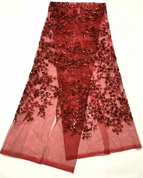 2018 alta calidad de la secuencia de francés de Nigeria lentejuelas red Africana de tul de malla de secuencia de encaje de tela para el vestido 5yards/lote RL103103