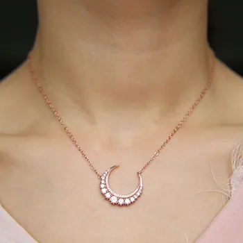 2018 Collar de las mujeres cubic zirconia regalo de navidad de la luna caída encanto de plata de color chocker collares colgantes de la cadena de 41+5cm