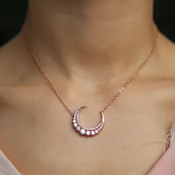 2018 Collar de las mujeres cubic zirconia regalo de navidad de la luna caída encanto de plata de color chocker collares colgantes de la cadena de 41+5cm
