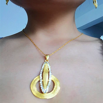 2018 Geométrica de metal de la Joyería Nupcial conjuntos para las Mujeres de Color oro Rhinestone del Collar del pendiente de la Boda Conjuntos de África Perlas de la Joyería Conjunto