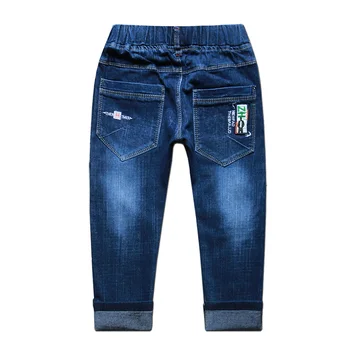 2018 Moda Chicos Jeans Primavera y el Otoño y la Ropa de los Niños de los Niños de la Carta de la Estrella Bordada Jeans Azul Oscuro, Pantalón de Mezclilla 4-9T HX-06