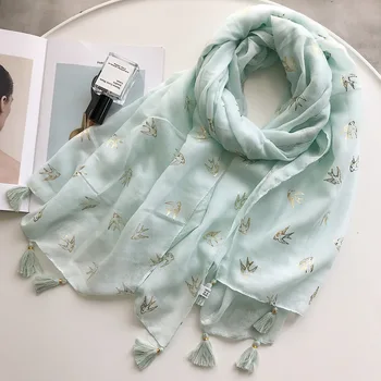 2018 Mujeres Bufandas De Algodón Delgada De Oro Tragar Impresión Bufanda De Color Sólido De Las Bufandas De Mujer Primavera Verano Temperamento Chal 6 C