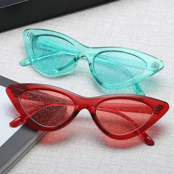 2018 nuevas gafas de sol de moda de las Mujeres de la marca del diseñador retro pequeño Brillante colorido Sexy Cat Eye Gafas de Sol de Marco de Tonos Oculos de sol 10863