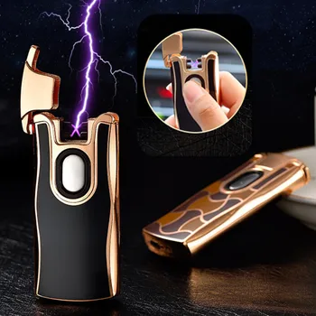 2018 Nuevo USB Eléctrico Doble Arco de Metal Ligero Recargables de Plasma Encendedor de Cigarrillos de Detección Táctil Pulso de la Cruz Trueno Ligthers