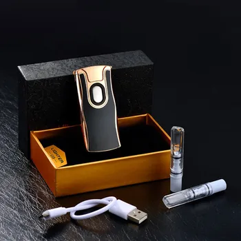 2018 Nuevo USB Eléctrico Doble Arco de Metal Ligero Recargables de Plasma Encendedor de Cigarrillos de Detección Táctil Pulso de la Cruz Trueno Ligthers