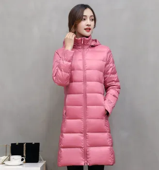 2019 Abajo chaqueta de las mujeres de la nueva luz, la luz brillante y la cara de mediano y largo coreano gran cuello alzado con capucha desmontable capa 76016