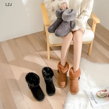 2019 de la Venta Caliente de las Mujeres de Piel de Zorro de Botas de Nieve Botas de Moda para las Mujeres de Alta Calidad de Gamuza Genuina de Invierno Botas de Tobillo Zapatos De Mujer