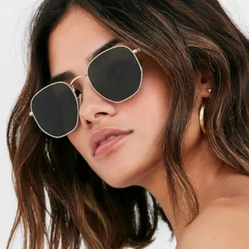 2019 Gafas de sol de Moda de las Mujeres de la Marca del Diseñador de Marco Pequeño Polígono Claro Objetivo de Sunglasse Unisex Gafas gafas oculos de sol UV400 27752