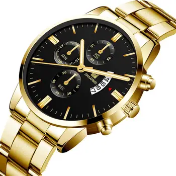 2019 Hombres de negocios de lujo Militar reloj de Cuarzo de oro de la banda de acero inoxidable de los hombres relojes de calendario de la Fecha masculino reloj de Relogio directa 11423