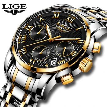 2019 LIGE Nuevos Relojes de los Hombres de Lujo de la Marca Cronógrafo de los Hombres Relojes de los Deportes Completo Impermeable de Acero de Cuarzo Reloj de los Hombres Relogio Masculino