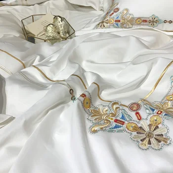 2019 Lujo bordado de la ropa de Cama Conjuntos de 4/6pcs de algodón egipcio y Ropa de Cama funda de Edredón de la Hoja de Cama Fundas de almohada cubre