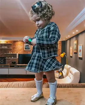 2019 Moda Bebé Vestido de la Muchacha de vestido a Cuadros de la Capa Foramal Vestidos de Fiesta Ropa de Conjunto de 2 pcs de Parte del Desfile en Traje de Regalo