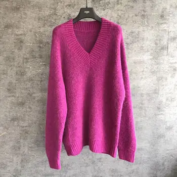 2019 mujer señora de lana suéter de cuello V