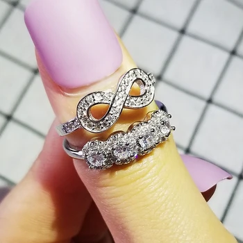 2019 nueva de lujo de la moda redonda de plata de ley 925 anillo de boda conjunto de las mujeres de la señora de la joyería de regalo de aniversario a granel vender R5132