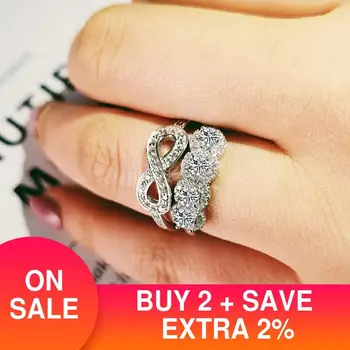 2019 nueva de lujo de la moda redonda de plata de ley 925 anillo de boda conjunto de las mujeres de la señora de la joyería de regalo de aniversario a granel vender R5132