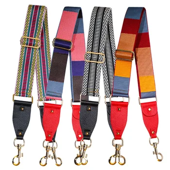 2019 Nueva Moda Coloridos Bolsos de mano de Asas de Rayas Cinturones de Lona de las Mujeres Bolsas de Correa de Accesorios de Cuero Remache icono Partes KZ151365