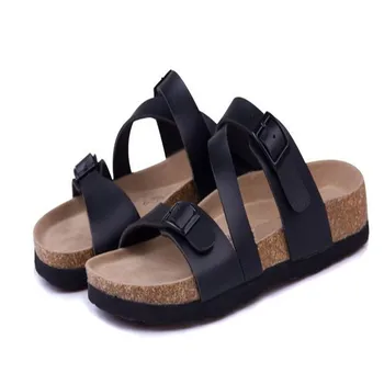 2019 Nueva Moda Masculina de Corcho Zapatillas Sandalias de Verano los Hombres de Retazos de la Playa de Diapositivas de Doble Hebilla Sandalias Zapato marrón negro