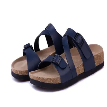 2019 Nueva Moda Masculina de Corcho Zapatillas Sandalias de Verano los Hombres de Retazos de la Playa de Diapositivas de Doble Hebilla Sandalias Zapato marrón negro