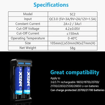 2019 Nuevo CARGADOR LCD XTAR VC2 SC2 VC2S MC2 PLUS USB Cargador de Batería Para 20700 21700 18700 22650 25500 26650 Batería 18650
