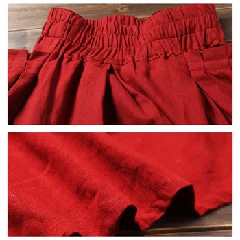 2019 Primavera Retro Casual Vintage Rojo Negro de Algodón y Ropa de Mujer Femenina Falda Plisada / faldas Largas de Mujer / Feminina Falda
