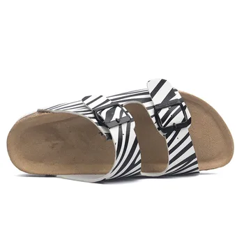 2019 Unisex Zapatillas de Playa de Verano Casual Par de Zapatos Retro de Leopardo de Impresión Plana de diapositivas de Espesor con Suela de Corcho Zapatilla de Moda Flip Flop 132679