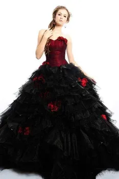 2019 Vintage Gótico de la boda vestidos de Novia de color Rojo y Negro Victoriano Vestido de Bola vestidos de novia Vestido de Ocasión robe de mariee