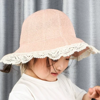 2019new de Verano de las Niñas de Bebé de Encaje de los Niños Transpirable Sombrero de Paja Niños Niñas lindo de la Cinta del sombrero Niña de sombrero de sol Visera Cubo cap 4-8years 127568