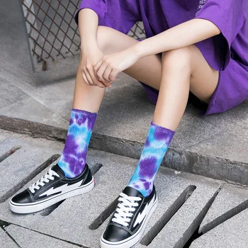 2020 Algodón de Skate Calcetines de los Hombres de las Mujeres Calcetín altura de la Rodilla Divertido Ciclismo Ejecución de Senderismo Tie Dye Sox de Moda de la personalidad de los calcetines