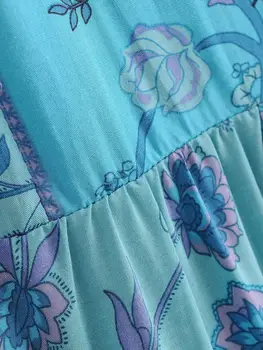 2020 Bohemia Azul Verde de la Impresión Floral de Jersey Camisa BOHO Hippie de Mujeres Arco de Encaje de cuello en V Jersey de Manga Larga de la Blusa Tops Sueltos