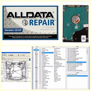 2020 Caliente De Reparación Alldata Software V10.53 alldata auto diagnóstico de todos los datos de 640 GB HDD Libre de instalar la compatibilidad con windows 7 / 8