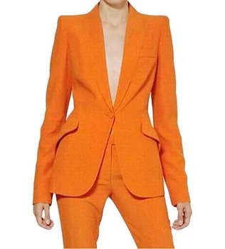 2020 de Alta Calidad de color Naranja a las Mujeres los trajes pantalón de mujer de Trabajo Trajes de Pantalón OL 2 Pieza de los Conjuntos de las Mujeres Chaqueta Chaqueta y Lápiz Pantalón de Traje Para las Mujeres
