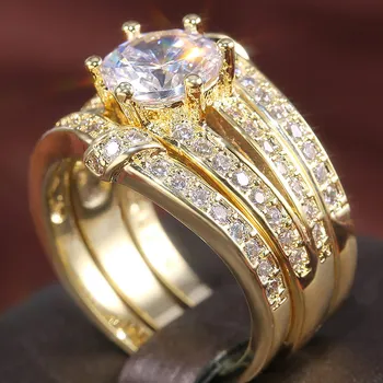 2020 de la Moda 3 en 1 banda de anillo para las Mujeres Exagerada de Oro Circón de Ronda de novia de compromiso Anillos de boda set de joyería regalos