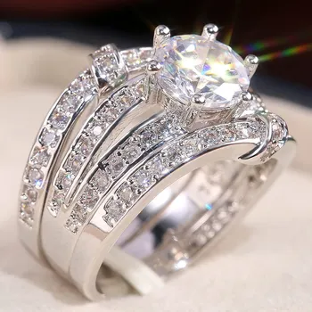 2020 de la Moda 3 en 1 banda de anillo para las Mujeres Exagerada de Oro Circón de Ronda de novia de compromiso Anillos de boda set de joyería regalos