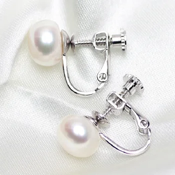 2020 de la moda de la perla pendientes de clip de la mujer 8-9mm de agua dulce natural de la perla del pendiente de plata 925 de la joyería