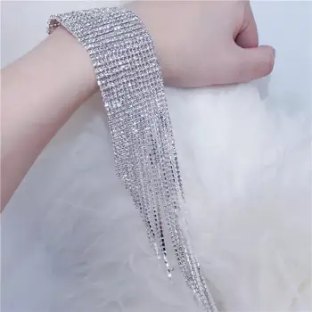 2020 de la Moda de Larga Borla de diamantes de imitación Pulsera de la Mano de la Joyería para las Mujeres de Novia de Cristal de la Declaración de las Pulseras de la Joyería de la Boda