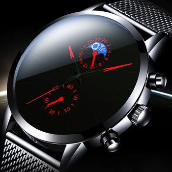 2020 de la Moda del Reloj de los Hombres de Negocios Relojes de Lujo Clásico Negro de Malla de Acero Inoxidable Correa de Reloj de Pulsera de Cuarzo relogio masculino