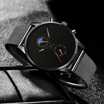 2020 de la Moda del Reloj de los Hombres de Negocios Relojes de Lujo Clásico Negro de Malla de Acero Inoxidable Correa de Reloj de Pulsera de Cuarzo relogio masculino