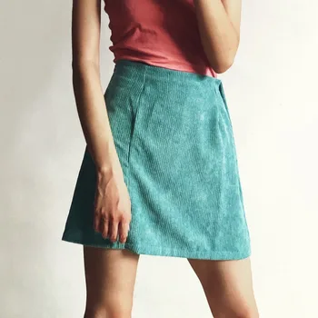 2020 De La Moda Otoño Invierno Faldas Para Mujer De La Alta Cintura Falda De Pana Sólido, Una Línea De Falda De Las Mujeres Harajuku Sexy Mini Falda En La Calle