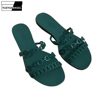 2020 de la Nueva Llegada de Verano Sandalias de Playa de la Jalea de las Mujeres Zapatos de las Cadenas Casual Fuera de los Zapatos de Lujo de la Marca del Diseñador de PVC, Pisos de Zapatillas