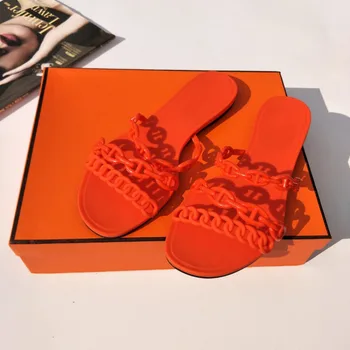 2020 de la Nueva Llegada de Verano Sandalias de Playa de la Jalea de las Mujeres Zapatos de las Cadenas Casual Fuera de los Zapatos de Lujo de la Marca del Diseñador de PVC, Pisos de Zapatillas
