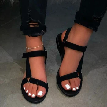 2020 de las Mujeres de Tobillo-Correa de la Moda de Verano Sandalias de Verano tacones Bajos Dedo del pie Abierto de impresión de Leopardo Zapatos de Gamuza Cómodas Sandalias de Playa