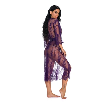 2020 de las Nuevas Mujeres Sexy de Encaje de la Perspectiva de Lencería Pura Malla de Encaje Hasta el Largo de la Falda de la Ropa interior de Lujo de Peluche Traje Pijama S-XXL PlusSize