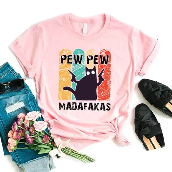2020 de Verano de la Moda de la Camiseta de las Mujeres Harajuku Alta Streetwear de dibujos animados Pew Pew Madafakas de Impresión O-cuello de la Camiseta Tops Estética de la Ropa