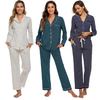 2020 el Otoño y el Invierno de las Nuevas Mujeres de Pijamas Cardigan de Rayas de Punto de Polca de Pijamas en Casa de Desgaste Sueño Tops Pijamas ropa de dormir de las Mujeres