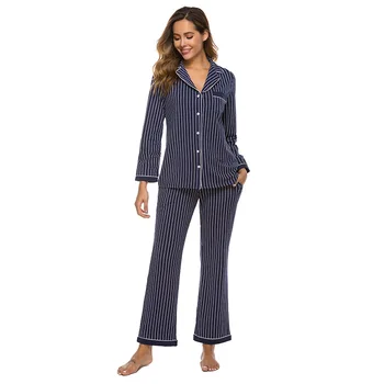 2020 el Otoño y el Invierno de las Nuevas Mujeres de Pijamas Cardigan de Rayas de Punto de Polca de Pijamas en Casa de Desgaste Sueño Tops Pijamas ropa de dormir de las Mujeres